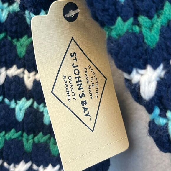 NWT ST. JOHN’S BAY Women’s Cable Knit Sweater Sz Large Crew Neck Blue White LS - Picture 7 of 12